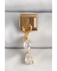 316L Çelik Gold Renk Sallantı Zirkon Taşlı Kurdele Model Nomination Charm