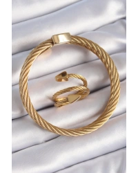 316L Çelik Gold Renk Sarmal Model Erkek Bileklik Yüzük Kombini