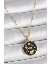 316L Çelik Gold Renk Siyah Şans Kolyesi