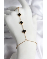 316L Çelik Gold Renk Siyah Yonca Model Kadın Şahmeran