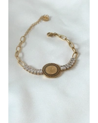 316L Çelik Gold Renk Tam Altın Modelli Zirkon Taşlı Kadın Bileklik