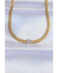 316L Çelik Gold Renk Tek Zirkon Taşlı İtalyan Zincir Kolye