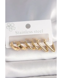 316L Çelik Gold Renk Üçgen Halka Model Kadın Küpe Seti