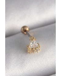 316L Çelik Gold Renk Üçgen Zirkon Taşlı Tragus Piercing