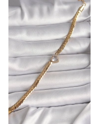 316L Çelik Gold Renk Yassı Zincir Model Zirkon Taşlı Kalp Figür Kadın Bileklik