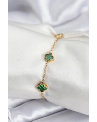 316L Çelik Gold Renk Yeşil Baby Boy Yonca Kadın Bileklik