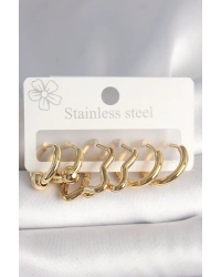 316L Çelik Gold Renk Yıldız Halka Model Kadın Küpe Seti