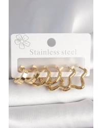 316L Çelik Gold Renk Yıldız Halka Model Kadın Küpe Seti