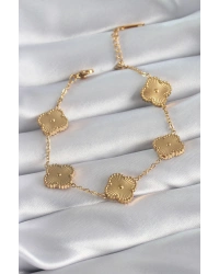 316L Çelik Gold Renk Yonca Model İşleme Detay Kadın Bileklik