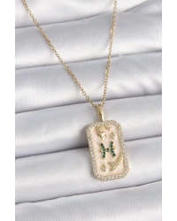 316L Çelik Gold Renk Zincir Balık Burcu Zirkon Taşlı Kadın Kolye