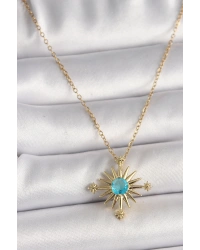 316L Çelik Gold Renk Zincir Mavi Taş Detaylı Kuzey Yıldız Model Kadın Kolye