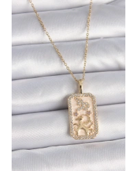 316L Çelik Gold Renk Zincir Oğlak Burcu Zirkon Taşlı Kadın Kolye