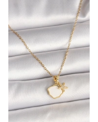 316L Çelik Gold Renk Zincir Sallantı Beyaz Mineli Deniz Kabuğu Zirkon Taşlı Deniz Yıldızı Figür Kadın Kolye