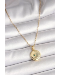 316L Çelik Gold Renk Zincir Zirkon Taş İşlemeli Hilal Yıldız İşlemeli Madalyon Model Kadın Kolye