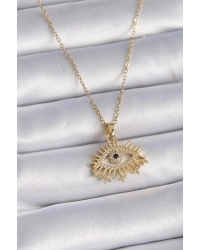 316L Çelik Gold Renk Zincir Zirkon Taşlı Göz Figür Kadın Kolye