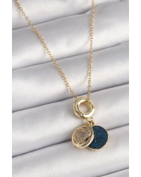 316L Çelik Gold Renk Zincir Zirkon Taşlı Kalp Model Mavi Simli Kadın Kolye