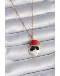 316L Çelik Gold Renk Zincir Zirkon Taşlı Yılbaşı Temalı Noel Baba Figür Kadın Kolye