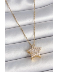 316L Çelik Gold Renk Zincir Zirkon Taşlı Yıldız Model Kadın Kolye