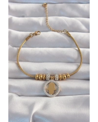 316L Çelik Gold Renk Zirkon Taş Aksesuarlı Fatma Ana Eli Bileklik