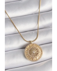 316L Çelik Gold Renk Zirkon Taşlı 12 Burç Madalyon Model Kadın Kolye