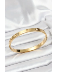 316L Çelik Gold Renk Zirkon Taşlı 65 mm Kadın Kelepçe Bileklik
