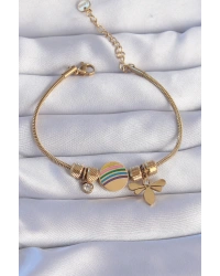 316L Çelik Gold Renk Zirkon Taşlı Gökkuşağı Tasarımlı Yusufçuk Bileklik