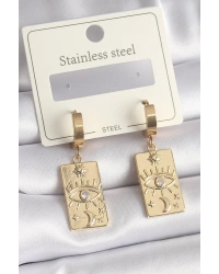 316L Çelik Gold Renk Zirkon Taşlı Göz İşleme Detay Plaka Model Kadın Küpe