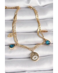 316L Çelik Gold Renk Zirkon Taşlı Göz İşleme Figür Kadın Bileklik