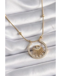 316L Çelik Gold Renk Zirkon Taşlı Göz Model Kadın Kolye