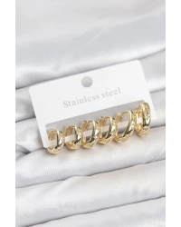 316L Çelik Gold Renk Zirkon Taşlı Kutup Yıldızı Model Halka Küpe Seti