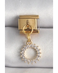 316L Çelik Gold Renk Zirkon Taşlı Sallantı Güneş Model Nomination Charm