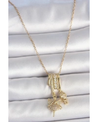 316L Çelik Gold Renk Zirkon Taşlı Sallantı Melek Figür Charm Kadın Kolye