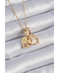 316L Çelik Gold Renk Zirkon Taşlı Sonsuzluk Kalp Figür Charm Model Kadın Kolye