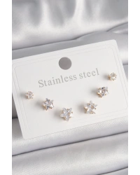 316L Çelik Gold Renk Zirkon Taşlı Yıldız Model Kadın Küpe Seti