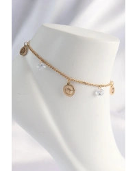 316L Çelik Gold Renk Zirkon Taşlı Yıldızlı Halhal