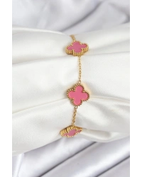 316L Çelik Gold Zincir Pembe Yonca Renk Bileklik