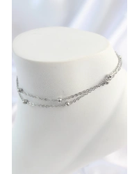 316L Çelik Gümüş Renk 2Li Topçuk Detay Zincir Model Kadın Halhal