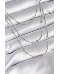 316L Çelik Gümüş Renk 3lü Topçuk Detay Kadın Kolye