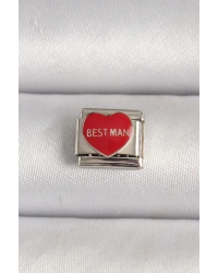 316L Çelik Gümüş Renk Best Man Yazılı Kırmızı Kalp İşlemeli Nomination Charm