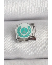 316L Çelik Gümüş Renk Beyaz Mavi Barış İşareti İşlemeli Nomination Charm