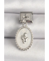 316L Çelik Gümüş Renk Beyaz Mineli Çiçek İşlemeli Nomination Charm