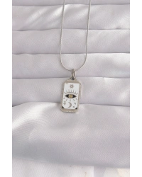 316L Çelik Gümüş Renk Beyaz Mineli Göz Figür Tarot Kolye