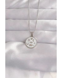 316L Çelik Gümüş Renk Beyaz Mineli Karışık Figürlü Tarot Kolye