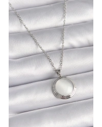 316L Çelik Gümüş Renk Beyaz Sedefli Daire Model Kadın Kolye