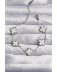 316L Çelik Gümüş Renk Beyaz Sedefli Yonca Bileklik