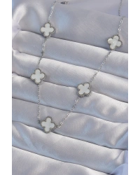 316L Çelik Gümüş Renk Beyaz Sedefli Yonca Kolye