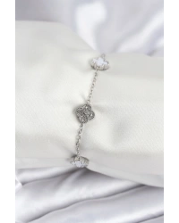 316L Çelik Gümüş Renk Beyaz ve Zirkon Taşlı Baby Boy Yonca Kadın Bileklik