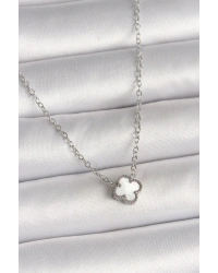 316L Çelik Gümüş Renk Beyaz Yonca Model Kadın Kolye