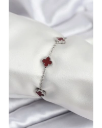 316L Çelik Gümüş Renk Bordo Baby Boy Yonca Kadın Bileklik