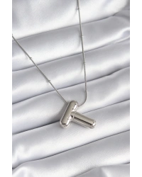 316L Çelik Gümüş Renk Bubble T Harf Model Kadın Kolye